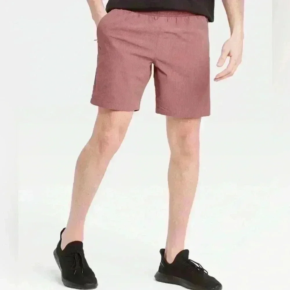 All in Motion Seersucker Shorts Men's Sz 38 Purple Zip Pockets Moisture Wick NEW